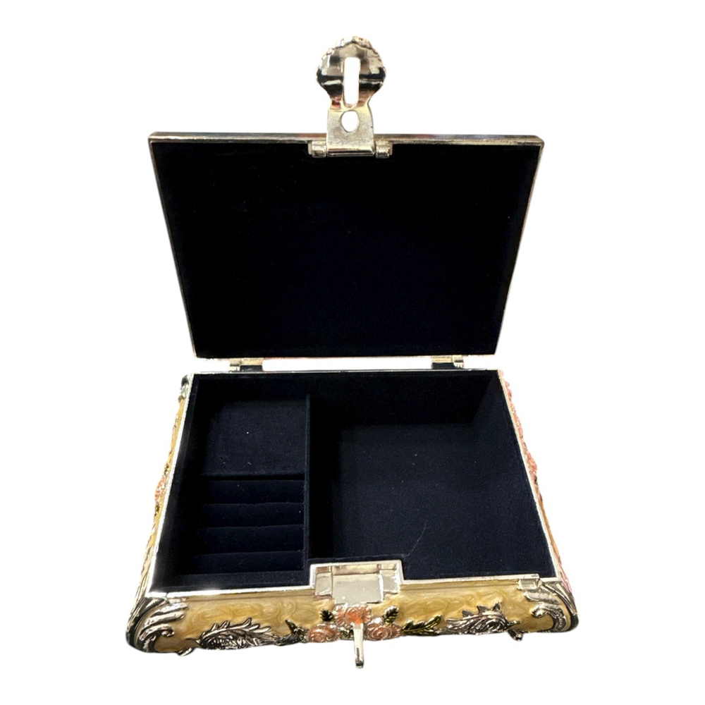 Vintage Decorative Jewelry Box with Victorian Scene, Metal Embossed Trinket Case - Picture 2 of 6